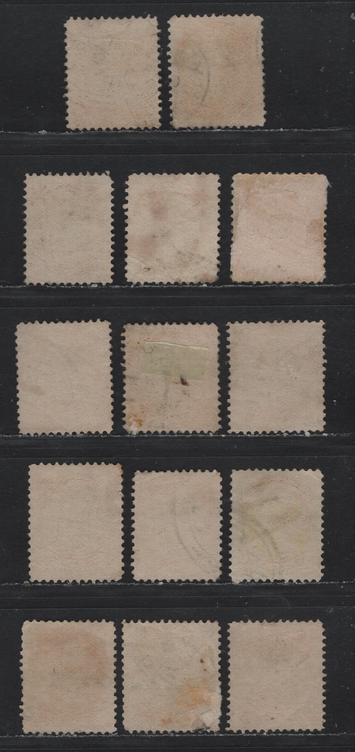 Lot 379 Canada (C)#35 1c Yellow , 1870-1893 Small Queen Issue, 14 Very Good/Fine/Very Fine Used Singles, Second Ottawa Printings, Unchecked As To Specific Papers & Perfs, Nearly All Are VF, One Was Found To Have 2 Corner Creases.