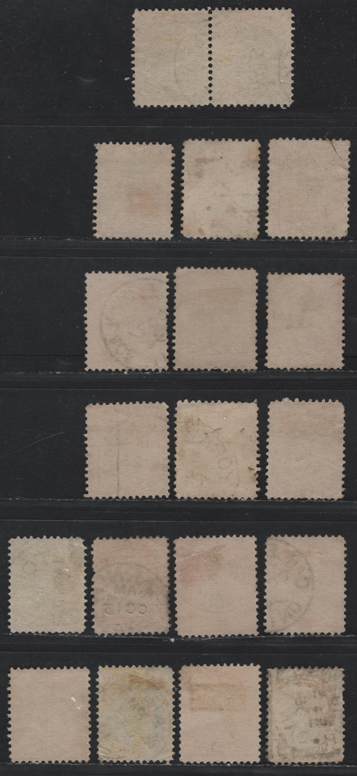 Lot 392 Canada (C)#35 1c Lemon Yellow - Dull Yellow , 1870-1893 Small Queen Issue, 18 Fine Used Singles, Second Ottawa Printings, Unchecked As To Specific Papers & Perfs, Ontario CDS & Squared Circle Cancels.