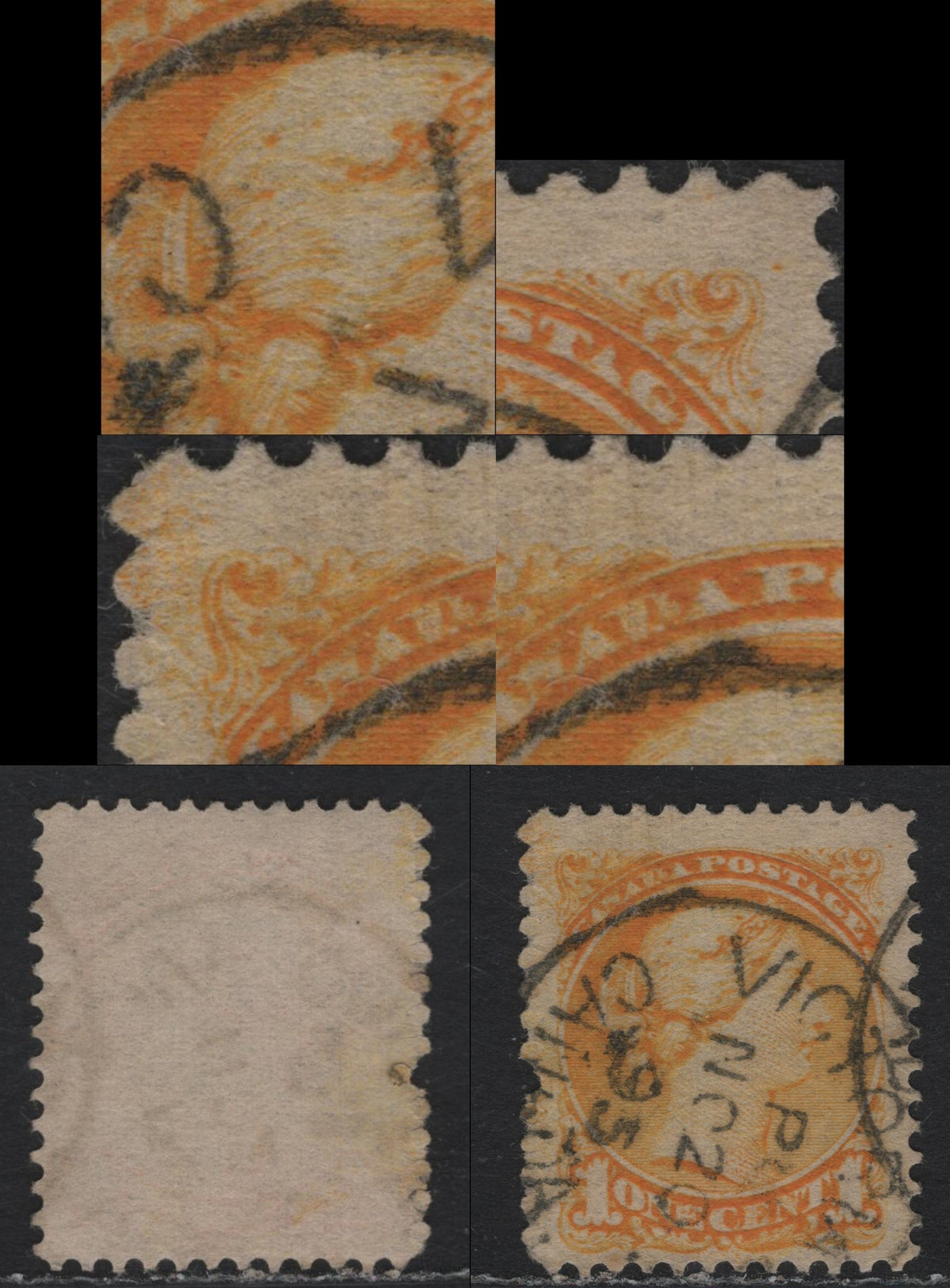 Lot 395 Canada (C)#35var 1c Yellow , 1870-1893 Small Queen Issue, A Fine Used Single, Second Ottawa Printing, 2O-B Paper, Perf 12.1x12.25, Showing Ink Smudging Through The UL Scroll & 'NAD' of Canada.