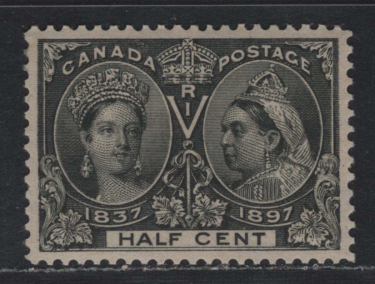 Lot 301 Canada #50 1/2c Black , 1897 Diamond Jubilee Issue, A SUPOG Single, ABN-U Paper, Perf 11.9, Nearly Perfectly centered, NH Except For A Small Gum Disturbance In Upper Left Corner.