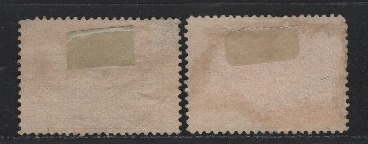 Lot 311 Canada #51i 1c Light Bright Orange Yellow - Oxidized Orange Yellow , 1897 Diamond Jubilee Issue, 2 Fine Used Singles, ABN-V & ANB-U Papers, Perf 12x11.9 & 11.95x12, RPO Cancel. Small Tear Below E of One.