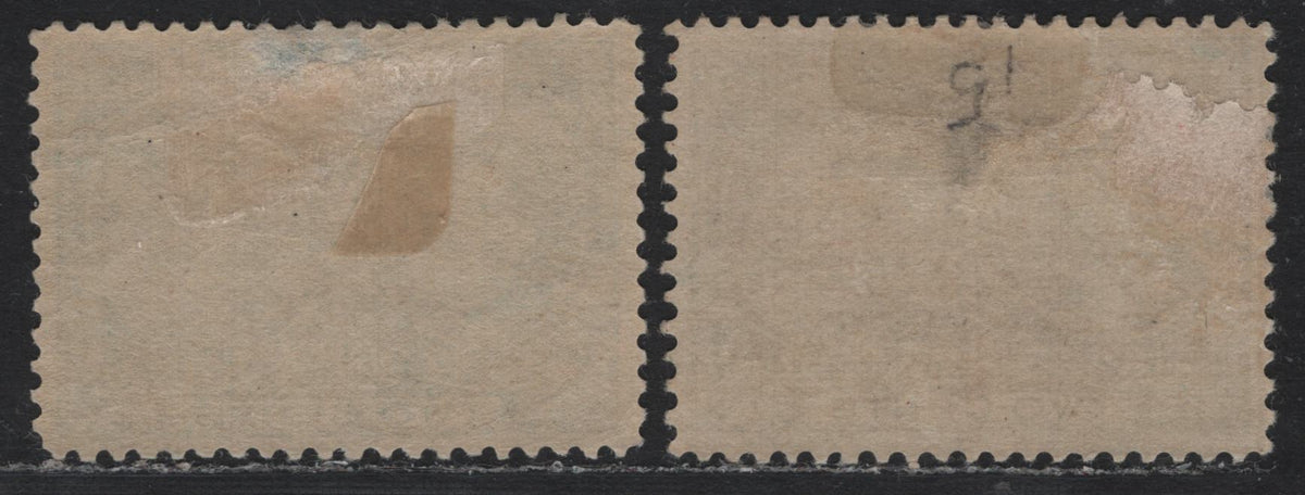 Lot 314 Canada #52 2c Deep Bluish Green , 1897 Diamond Jubilee Issue, 2 F/VFOG Singles, ABN-U & ABN-V Papers, Perfs 11.9x11.8 & 12, ABN-V Paper Has A Shallow Hinge Thin At Top.