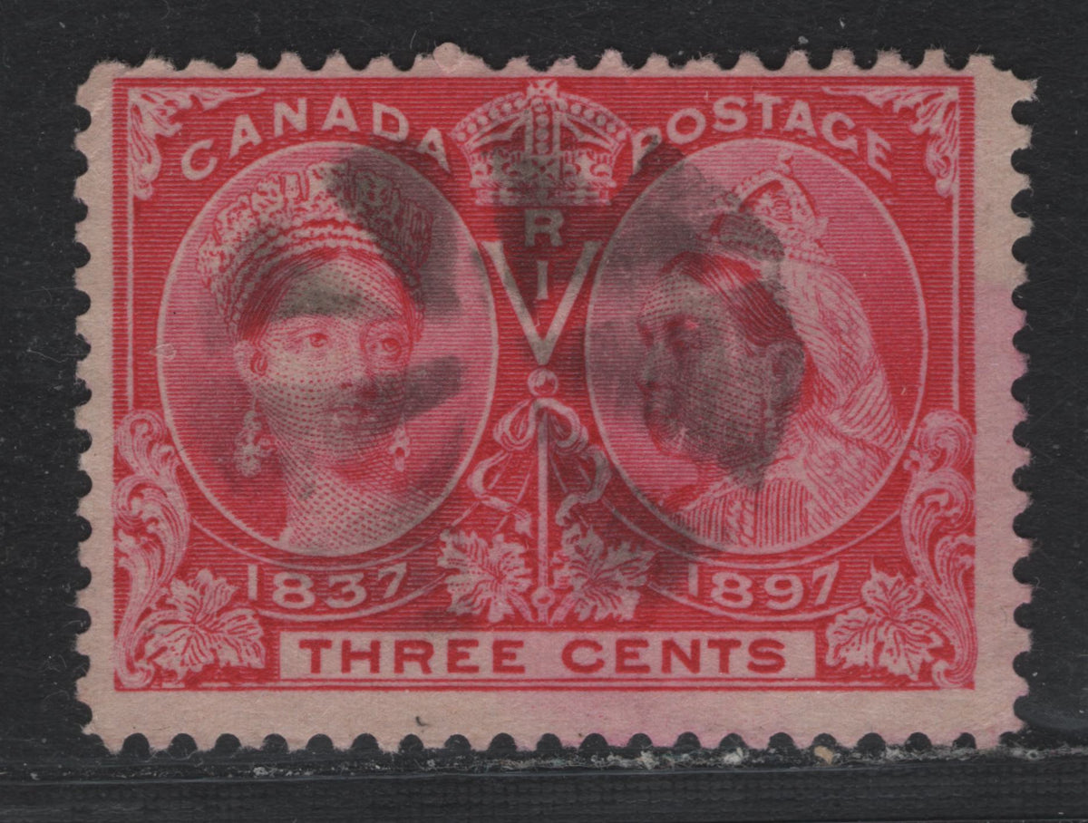 Lot 320 Canada #53 3c Deep Rose , 1897 Diamond Jubilee Issue, A Fine Used Single, ABN-U Paper, Perf 12, Scarce Circle of Wedges Cork Cancel.