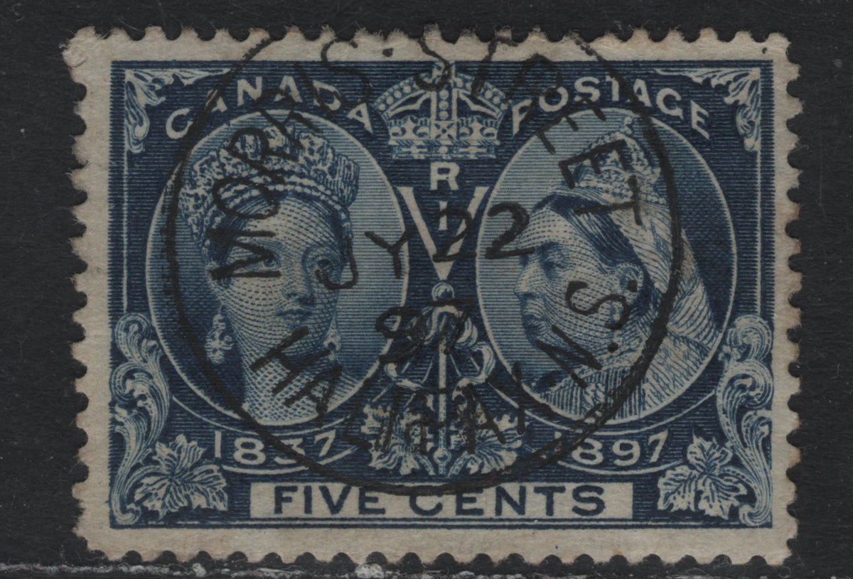 Lot 324 Canada #54 5c Dark Blue , 1897 Diamond Jubilee Issue, A Very Fine Used Single, ABN-U Paper, Perf 12, Well Centered Used Example With SON July 2 1897 Morris St. Halifax CDS Cancel.