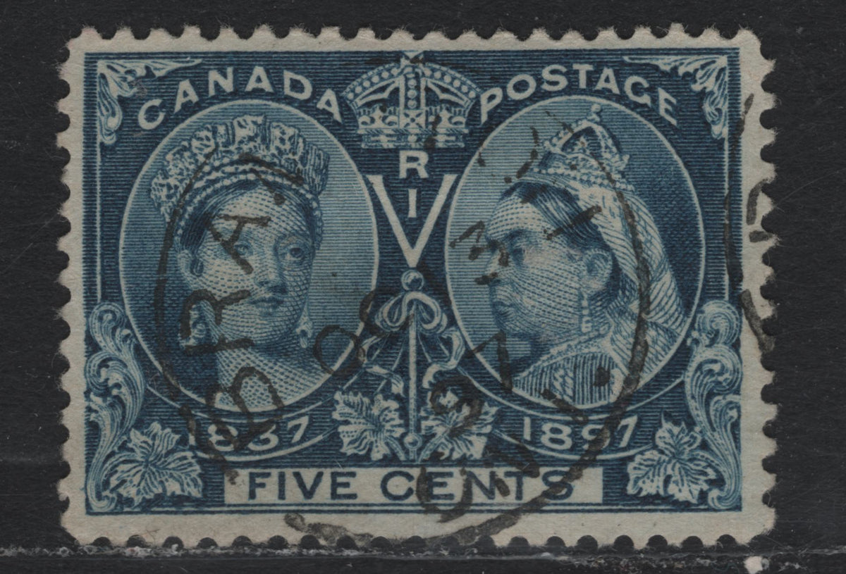 Lot 324A Canada #54 5c DeepBlue , 1897 Diamond Jubilee Issue, A Very Fine Used Single, ABN-U Paper, Perf 11.9x12, October 3 1897 Brampton ON. Cancel.