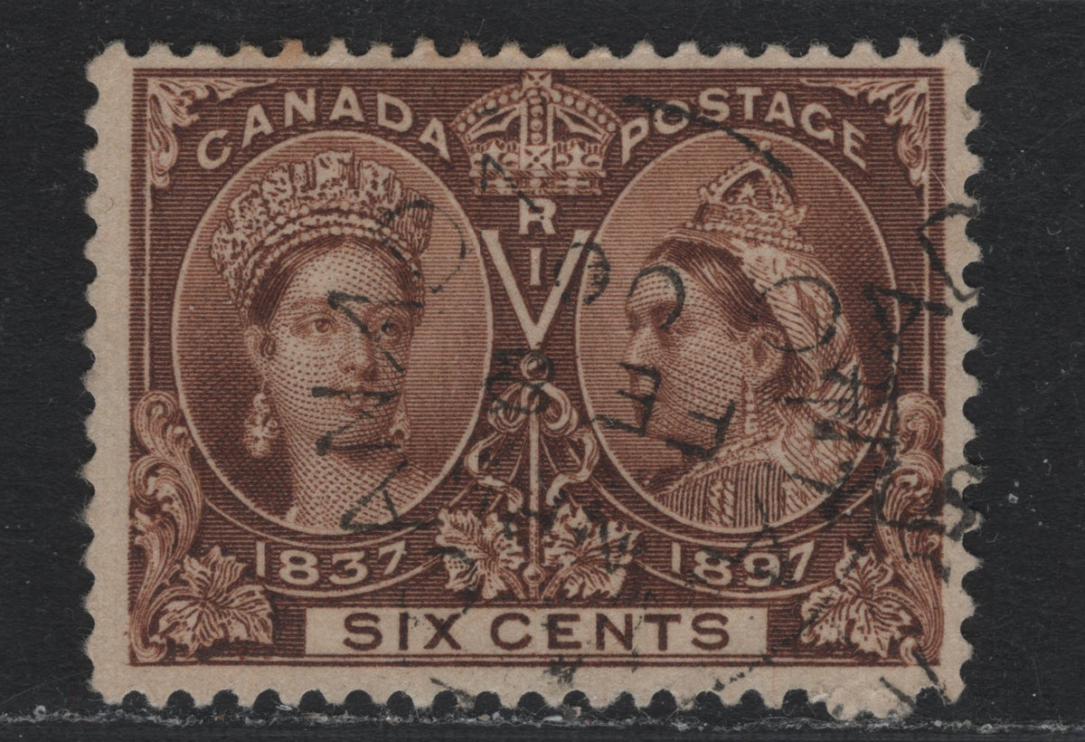 Lot 327A Canada #55 6c Dark Yellow Brown , 1897 Diamond Jubilee Issue, A Fine Used Single, ABN-W Paper, Perf 12x11.9, February 8 1900 Ottawa CDS Cancel.