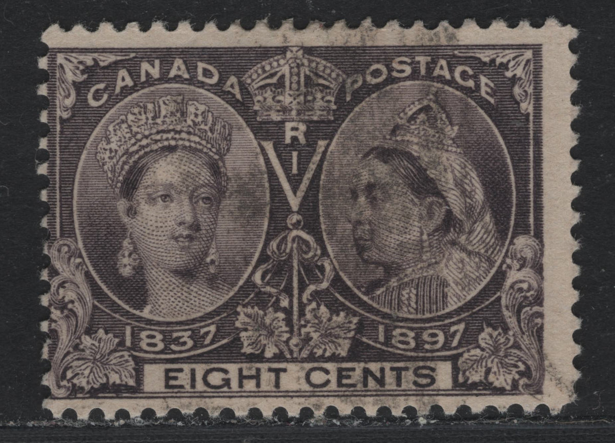 Lot 329A Canada #56 8c Ligher Blackish Violet , 1897 Diamond Jubilee Issue, A Very Good Used Single, ABN-V Paper, Perf 12x11.9, Light Smudge Cancel.