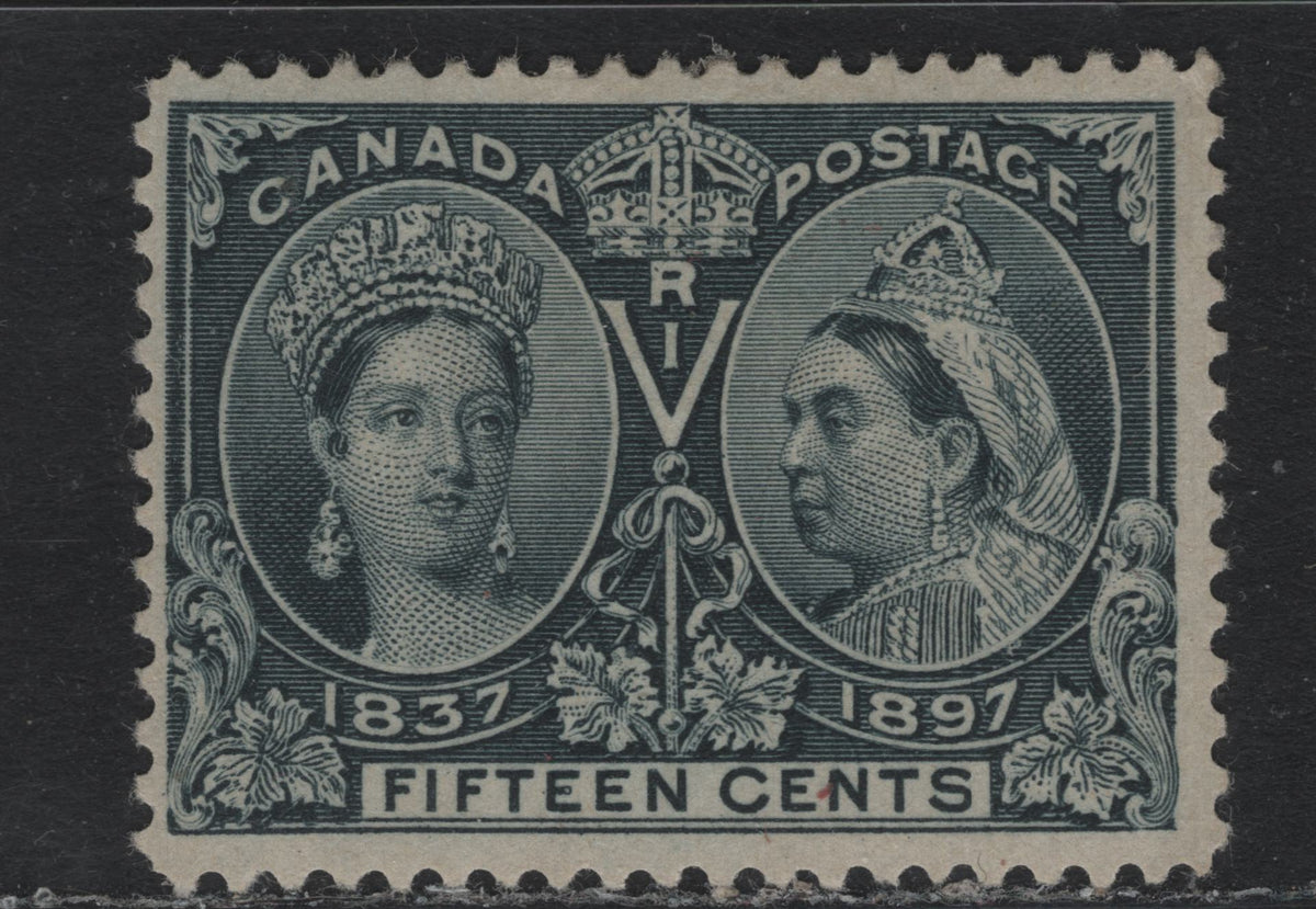 Lot 332A Canada #58 15c Blackish Blue , 1897 Diamond Jubilee Issue, A FOG Single, ABN-AAAA Paper, Perf 12x11.8, Scarce, As Only 100,000 Were Issued.