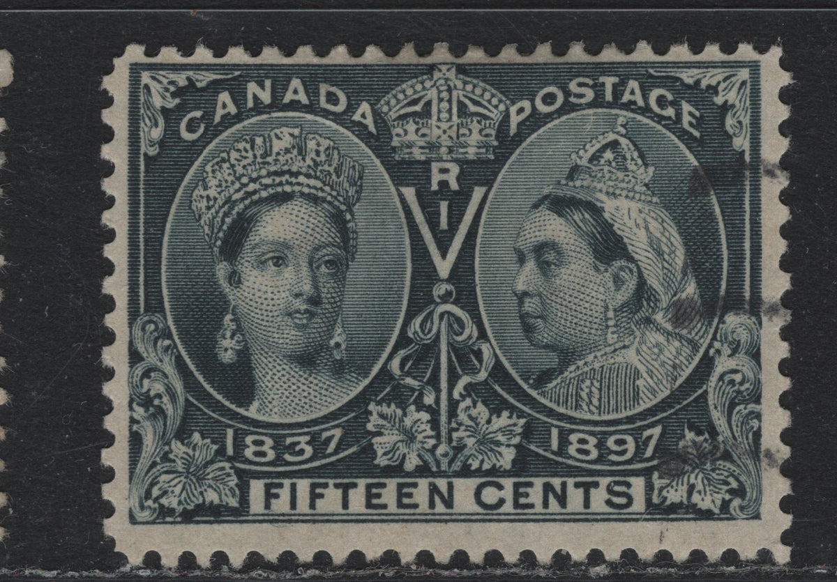 Lot 334 Canada #58 15c Deep Blackish Blue , 1897 Diamond Jubilee Issue, A Very Good Used Single, ABN-AAAA Paper, Perf 12x11.9, Shallow Hinge Thin, Scarce, As Only 100,000 Were Issued.