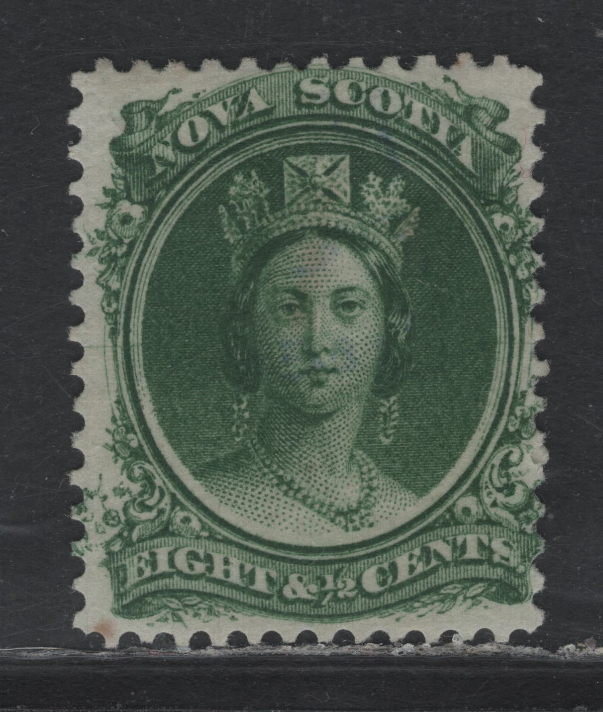 Lot 343 Nova Scotia #11a 8.5c Dark Green , 1860-1863 Queen Victoria Issue, A Very Fine Unused Single, Cents-D Paper, Perf 11.75
