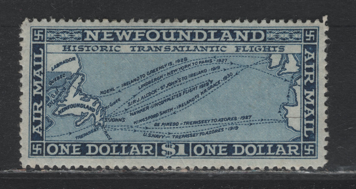 Lot 351 Newfoundland #C11 $1 Blue , 1931 Pictorial Airmail Issue, A VFOG Single, Watermakred, Perf 14.5