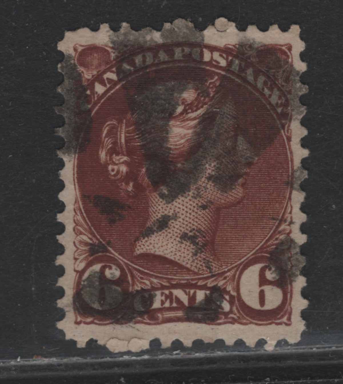 Lot 358 Canada #43 6c Deep Red Brown , 1888-1897 Small Queen Issue, A Very Fine Used Single, 2nd Ottawa Printing, Opaque Wove Paper With Coarse Horizontal Mesh, Unchecked As to Perf, Cork Cancel.