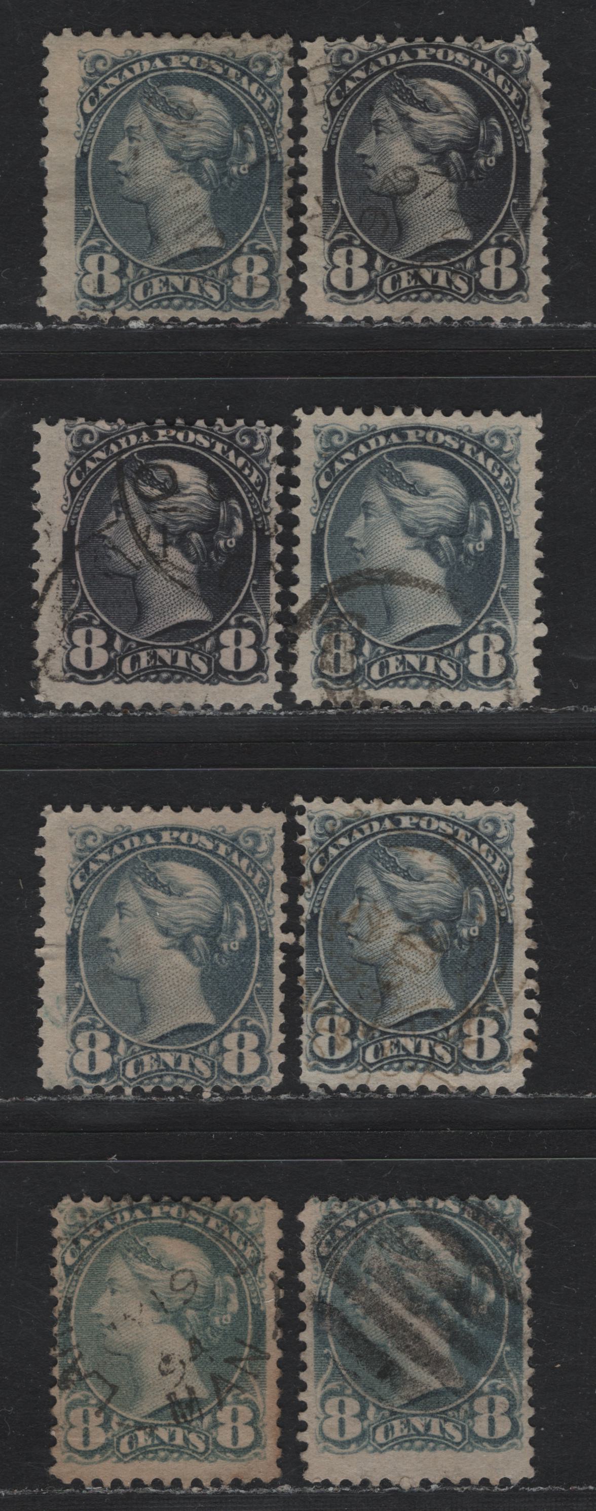 Lot 361 Canada (C)#44, 44a, 44b 8c Violet Black - Slate , 1888-1897 Small Queen Issue, 8 Very Good/Fine/Very Fine Used Singles, Different Paper Types, Includes 2O-B, 2O-D, 2O-E, 2O-N & 3x 2O-P
