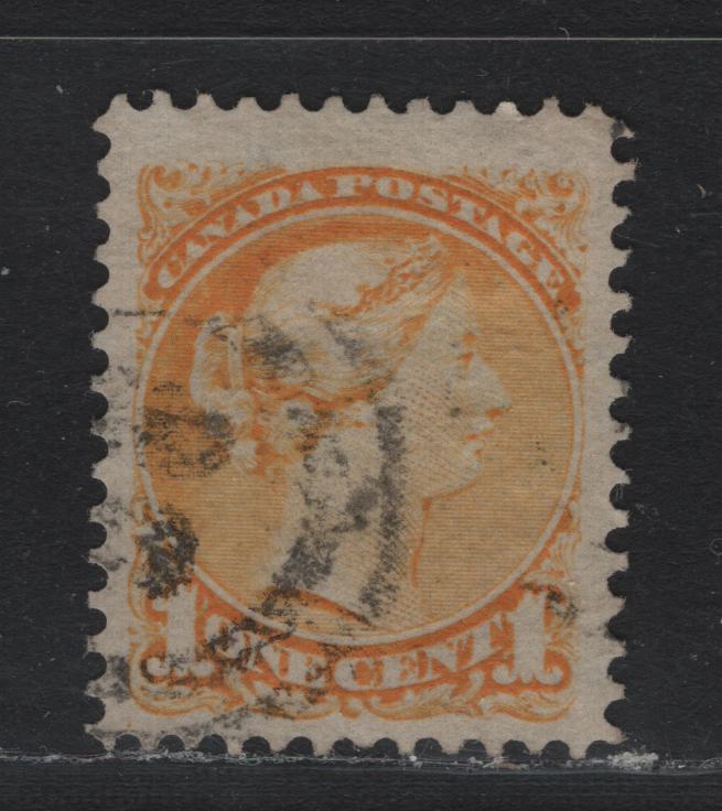 Lot 364 Canada #35i 1c Yellow , 1870-1893 Small Queen Issue, A Very Good Used Single, Montreal Printing, Perf 12, MM-B Paper, #56 2-Ring Cancel For Brampton.