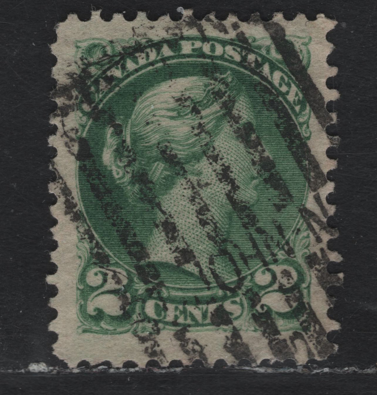 Lot 381 Canada #36i 2c Green , 1870-1893 Small Queen Issue, A Fine Used Single, 2nd Ottawa Printing, Clear Saint John NB Roller Cancel
