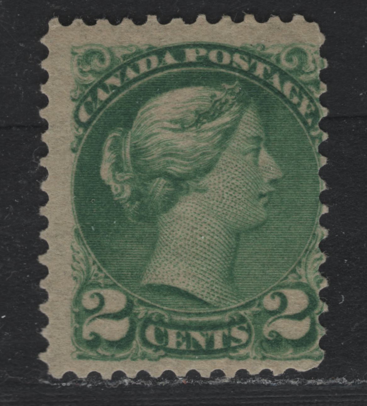 Lot 388 Canada (C)#36i 2c Grass Green , 1870-1893 Small Queen Issue, A Very Good Used Single, 2nd Ottawa Printing, Yellowish Newsprint paper, Perf 12x12.2.