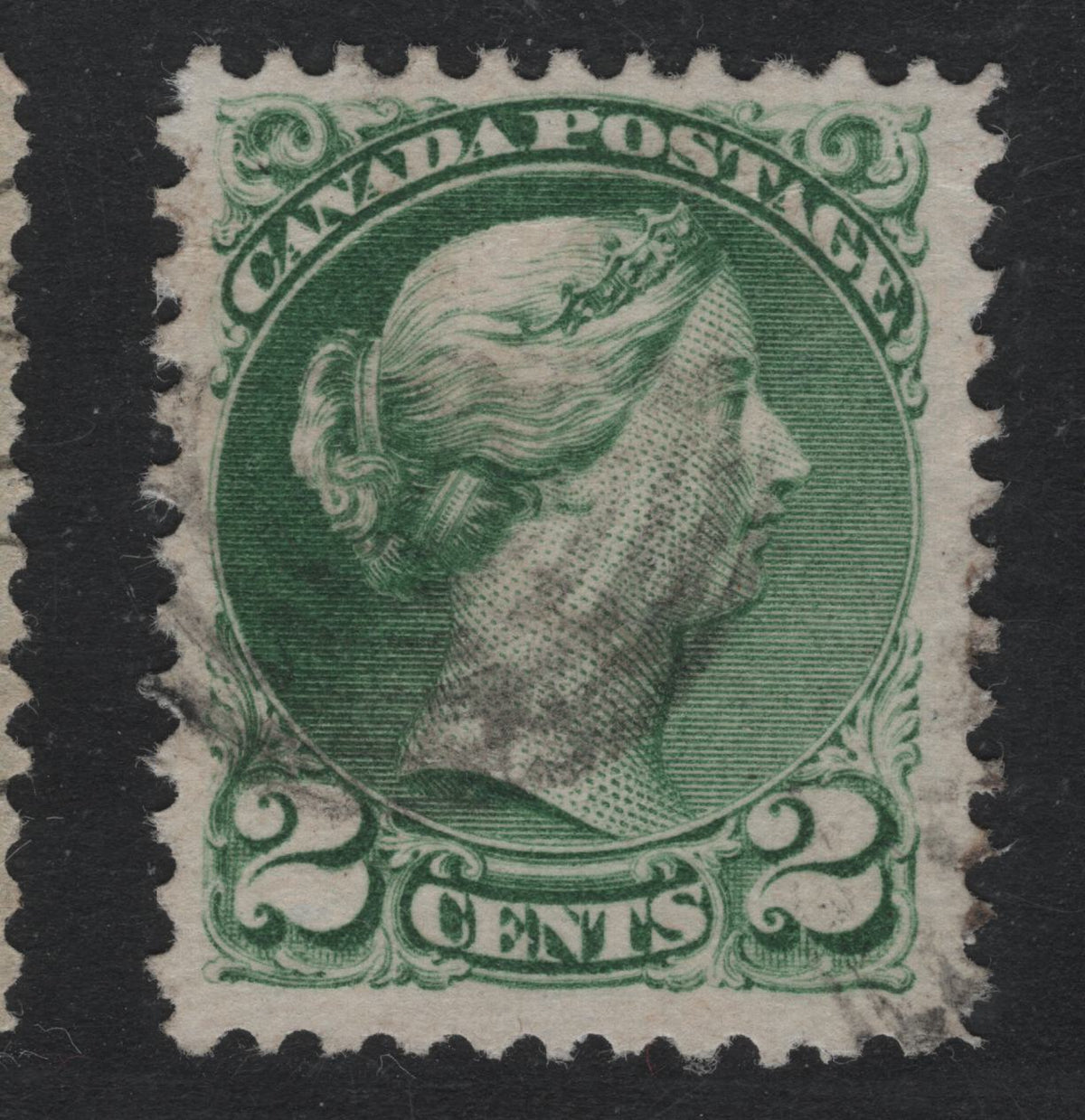Lot 397 Canada #36e 2c Green , 1870-1893 Small Queen Issue, A Fine Used Single, Montreal Printing, Opaque Horiz Wove Paper, Unchecked As to Specific Type, Perf 11.75x12 With Target Cancel.