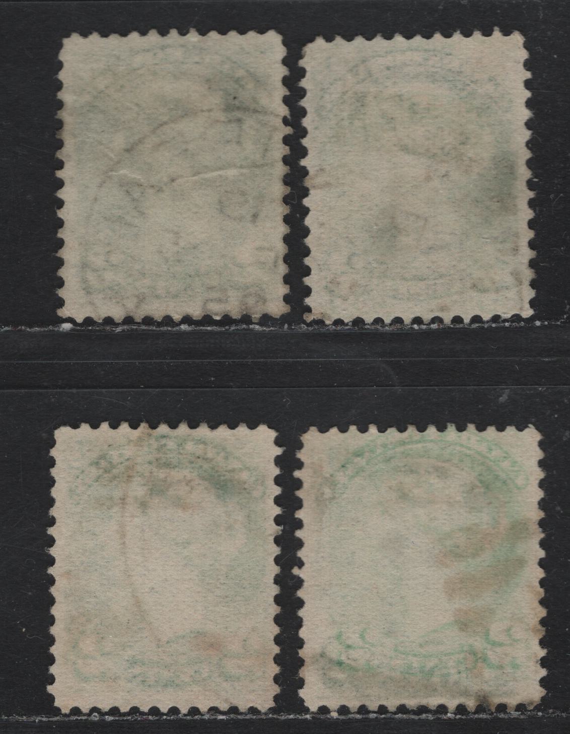 Lot 398 Canada (C)#36i 2c Light Green - Deep Green , 1870-1893 Small Queen Issue, 4 Very Fine Used Singles, 2nd Ottawa Printings, All Slightly Different Shades, Unchecked As To Specific Paper Type & Perf.