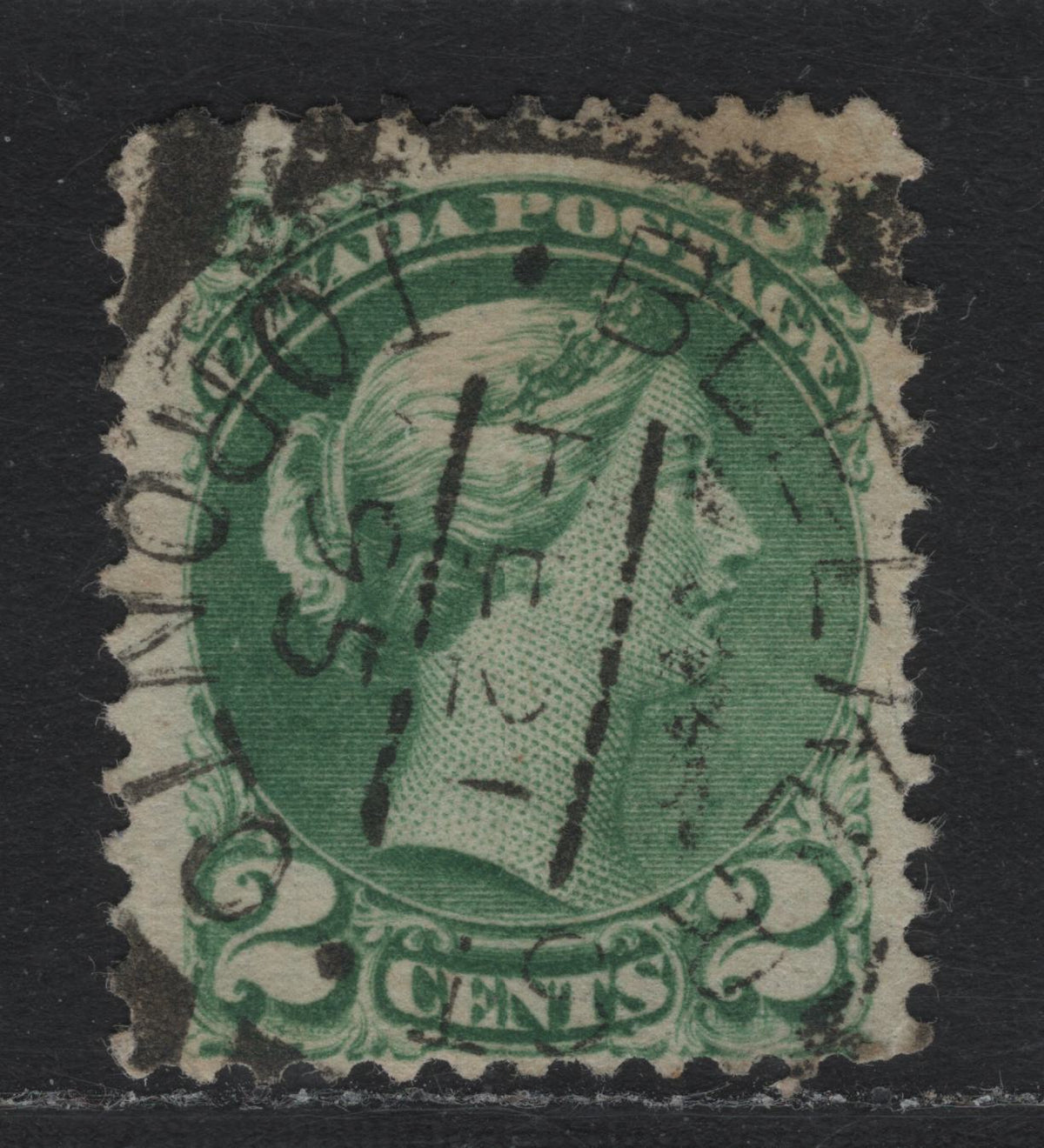 Lot 403 Canada (C)#36i 2c Green , 1870-1893 Small Queen Issue, A Fine Used Single, 2nd Ottawa Printing, Showing The Rare Bleeker St Squared Circle Cancel, Which Was A Misspelling Of Bleecker, February 21 1895 Date.