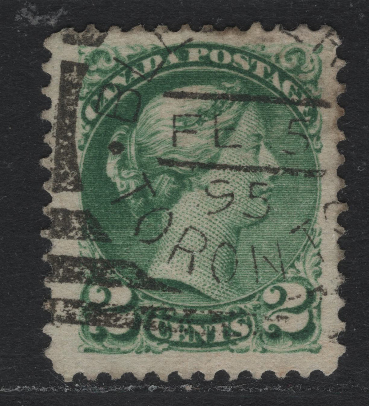 Lot 404 Canada (C)#36i 2c Green , 1870-1893 Small Queen Issue, A Fine Used Single, 2nd Ottawa Printing, Showing Rare Bleeker St Squared Circle Cancel, Unchecked As To Paper Type & Perf.