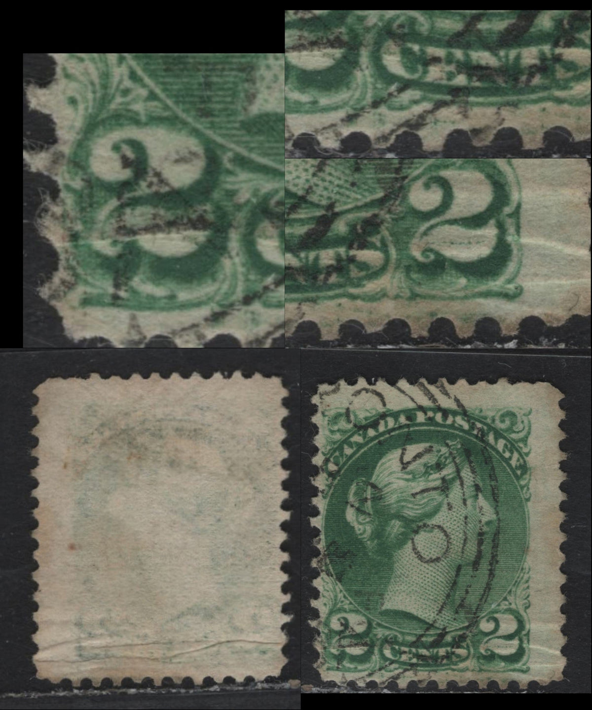 Lot 407 Canada #36i 2c Green , 1870-1893 Small Queen Issue, A Fine Used Single, 2nd Ottawa Printing, Showing Extensive Pre-Production Paper Creases At Base, Unchecked As to Specific Paper Type & Perf.