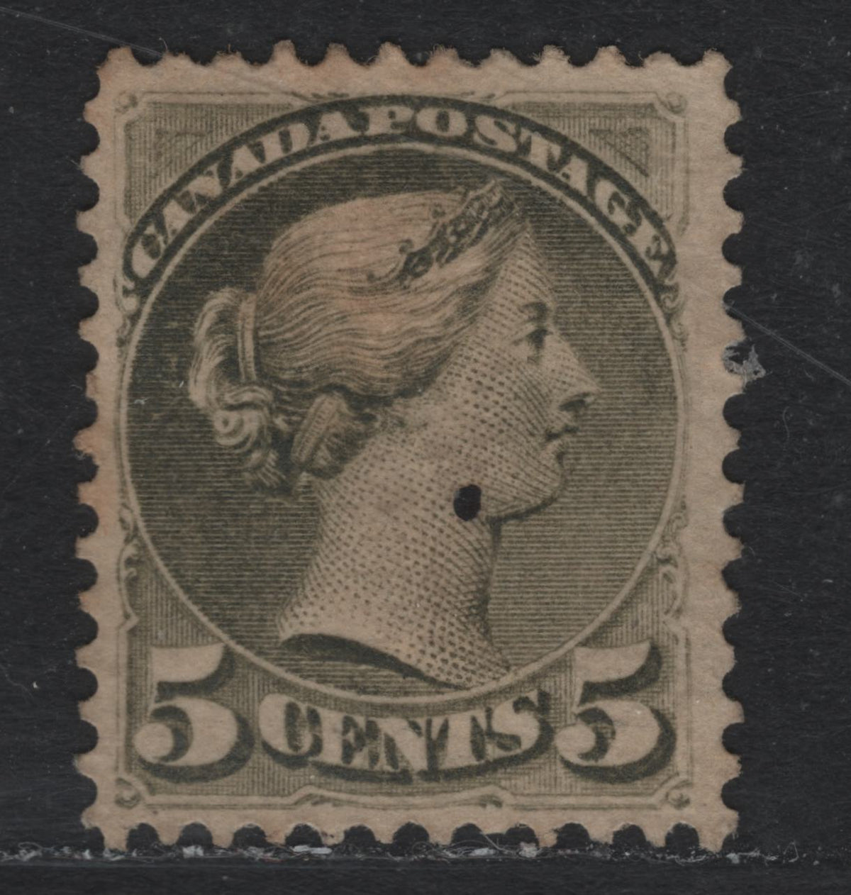 Lot 414 Canada #38 5c Slate Green , 1870-1893 Small Queen Issue, A Very Fine Used Single, Montreal Printing, Perf 12.1x12.2, Paper Type MM-B.