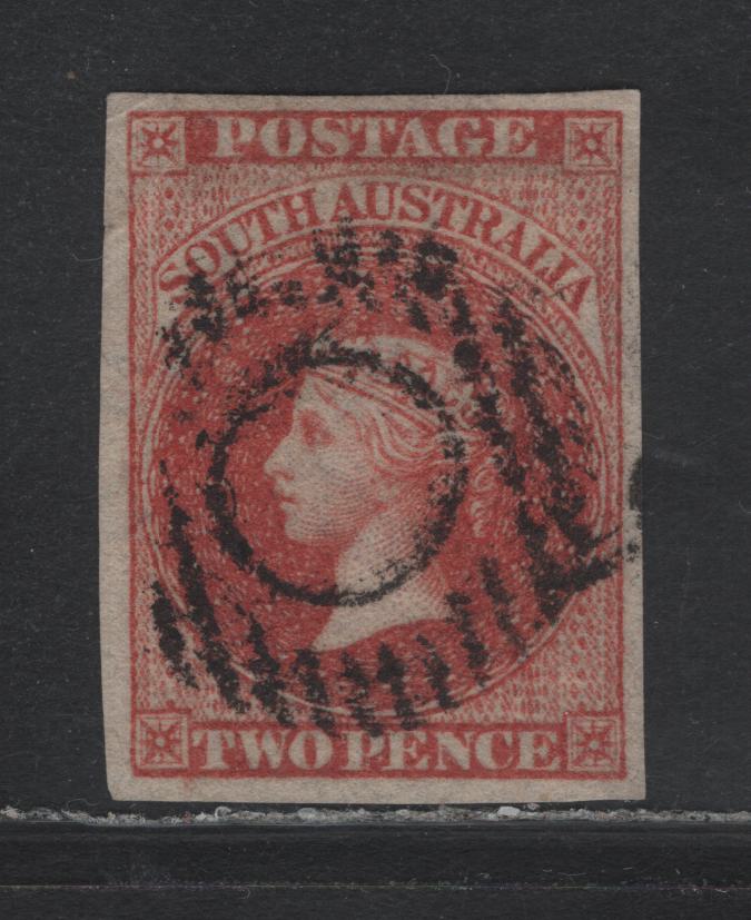 Lot 104 Australia - South Australia SG#8 2d Blood Red , 1856-1858 Local Printing Humphrey's Head Issue, A Very Fine Used Single, 4 Full Margins, Large Star Wmk