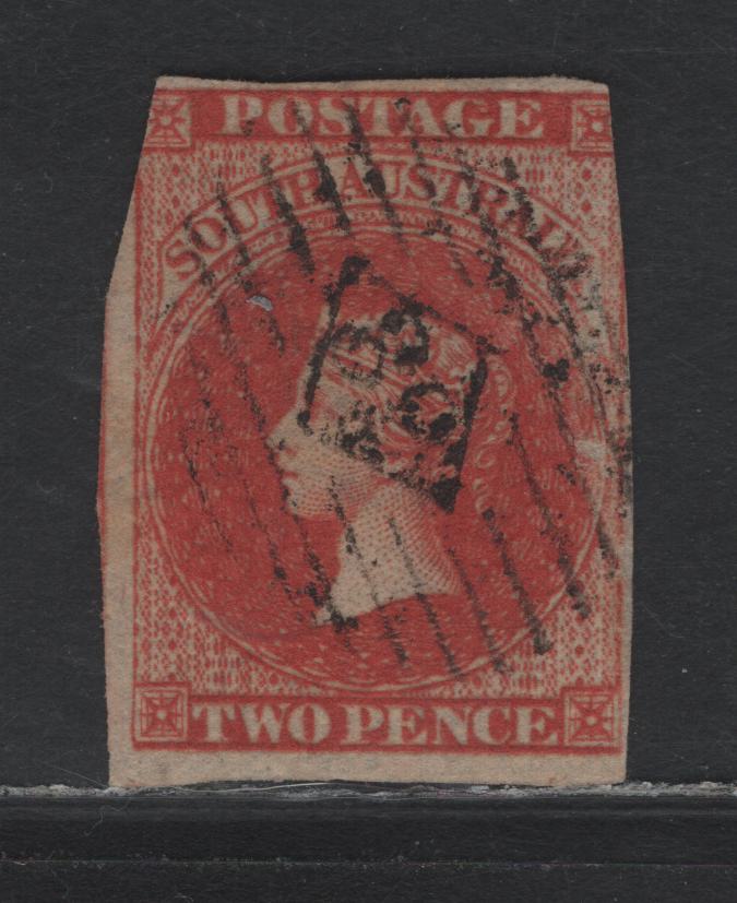 Lot 105 Australia - South Australia SG#9 2d Red , 1856-1858 Local Printing Humphrey's Head Issue, A Very Good Used Single, Clear Margins At Top & Bottom, Nearly Complete At left, Just Into Design At UL & UR, #89 Diamond Grid Cancel For Templers.