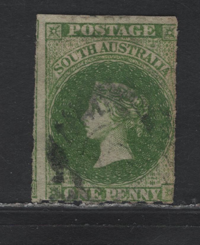 Lot 106 Australia - South Australia SG#19 1d Bright Yellow Green , 1860-1869 Second Roulette Issue, A Fine Used Single, Large Star Wmk, Rouletted, Fully Intact Roulettes On All Sides.
