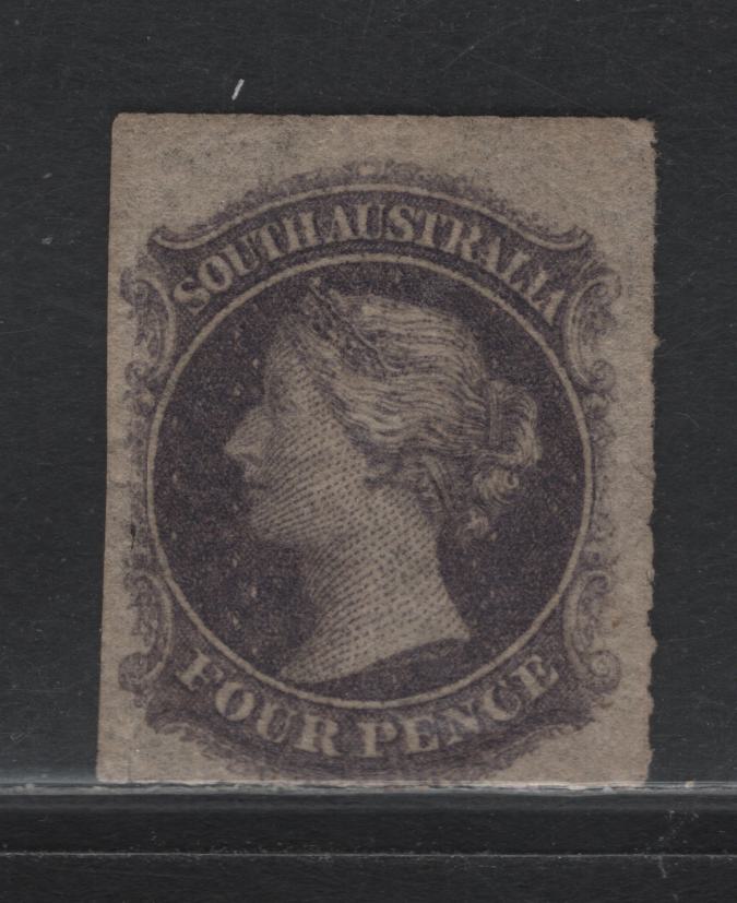 Lot 113 Australia - South Australia SG#27 4d Dull Violet , 1860-1869 Second Roulette Issue, A Fine Unused Single, 4 Intact Roulettes, Left Side Are Inside The Margin, Which Was Trimmed