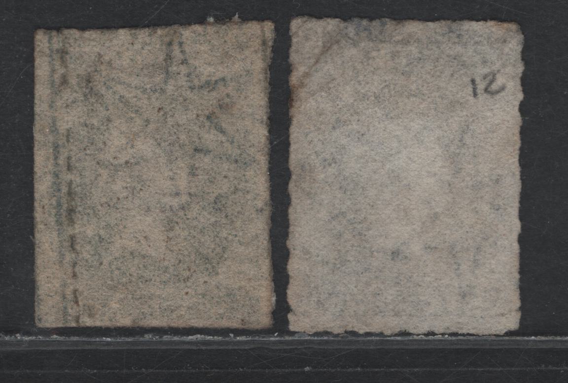 Lot 116 Australia - South Australia SG#31-32 6d Violet Ultramarine - Dull Blue , 1860-1869 Second Roulette Issue, 2 Fine/Very Fine Used Singles, 1866 & 1869 Cancels, One Stamp Is Clipped Along The Design, Actual Roulette Cuts Into The Design By 3mm