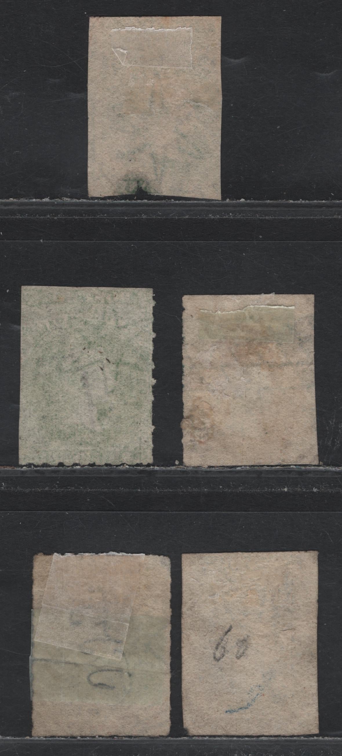 Lot 118 Australia - South Australia SG#19, 23, 28-29, 38 1d - 1/- Deep Green - Yellow , 1860-1869 Second Roulette Issue, 5 Ungraded Used Singles, Presentable But Faulty Examples, Where The Faults Mostly Consist of Cut Roulettes
