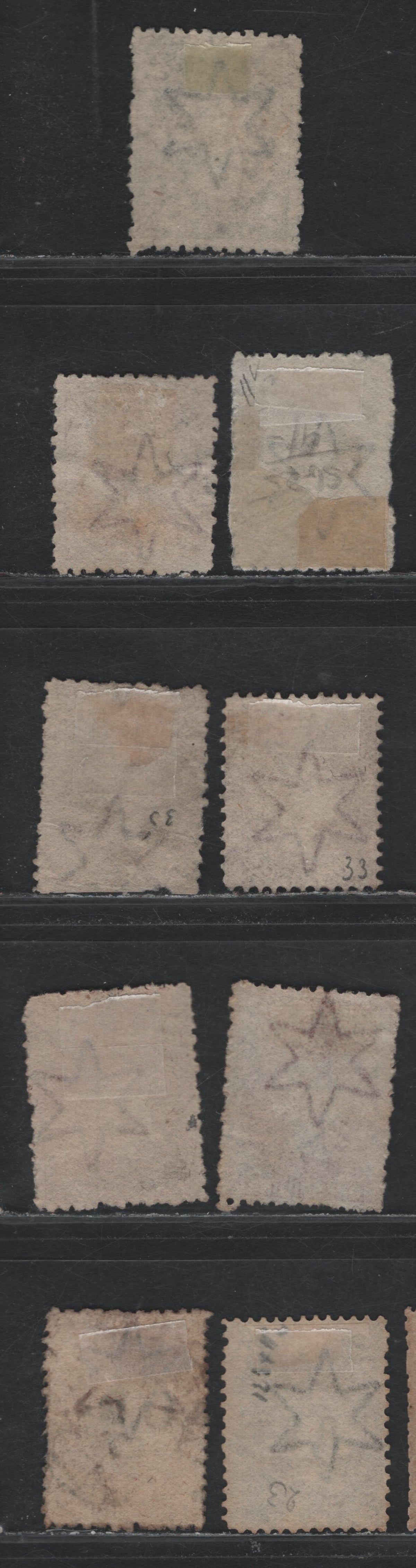 Lot 124 Australia - South Australia SG#116, 123-127, O25, O28, O31 6d - 1/- Indigo - Vandyke Brown , 1876-1900 Humphreys Head Issue, 9 Good-Very Fine Used Singles, Perf 11.5-12.5, Broad Pointed Star Wmk, Includes OS Overprints.