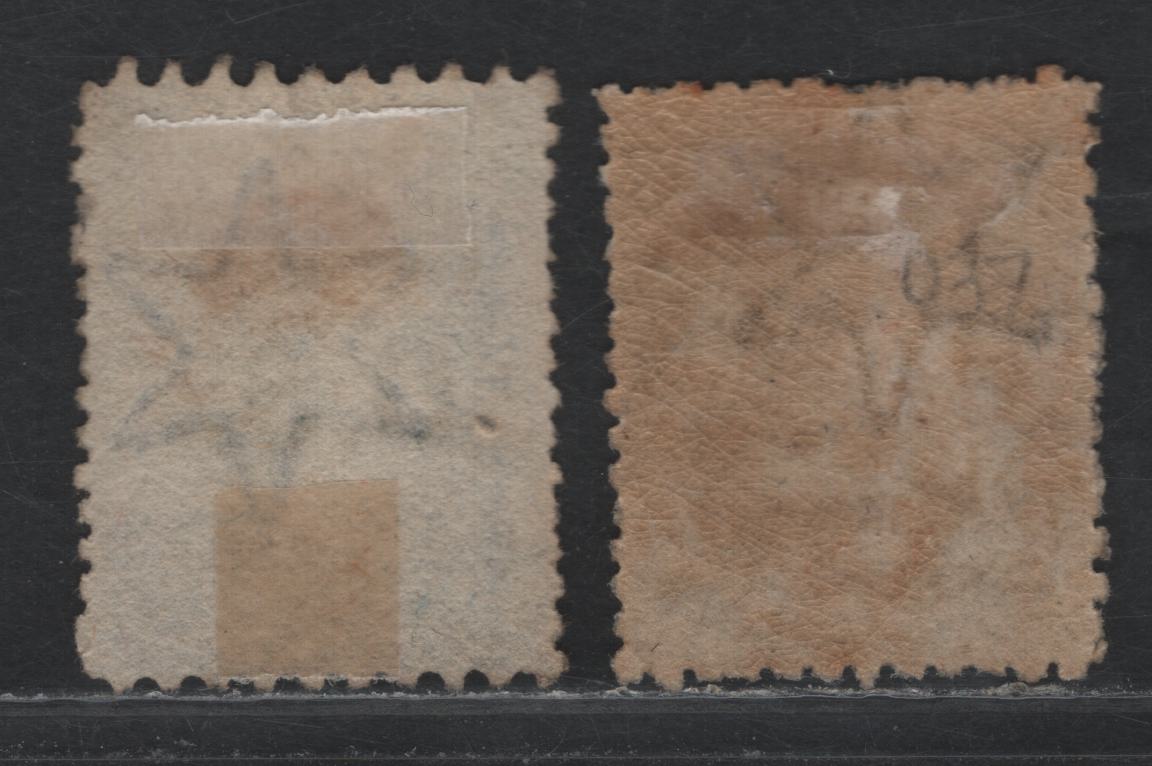 Lot 128 Australia - South Australia SG#O19, O23 4d - 6d Violet Slate - Bright Ultramarine , 1876-1885 Humphries Heads Overprinted OS Issue, 2 Very Fine Used Singles, Broad Star Wmk, Perf 10x11.5-12.5 & 11.5-12.5