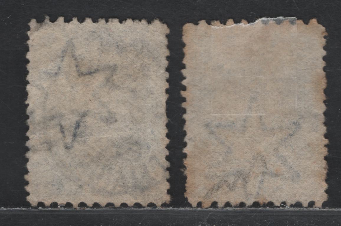 Lot 131 Australia - South Australia SG#141 6d Bright Ultramarine , 1876-1900 Humphreys Head Issue, 2 Fine Used Singles, Perf 10x11.5-12.5, Broad Star Wmk, August 10 1886 Adelaide Ship Mail Room & Port Wakefield Cancels.