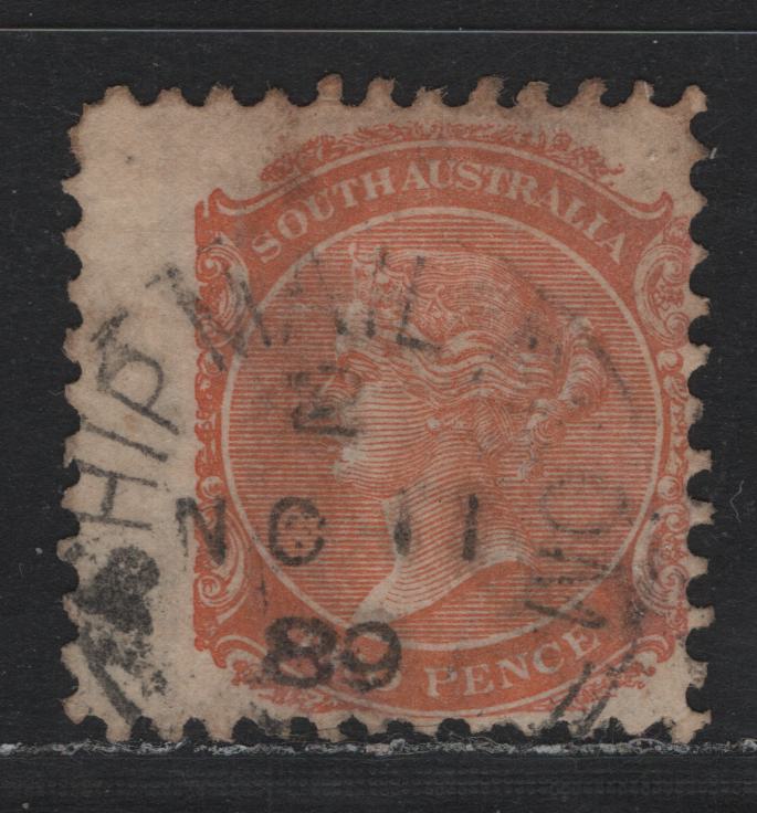 Lot 135 Australia - South Australia SG#168 2d Orange Red , 1876-1904 Queen Victoria Surface Printed Sideface Issue, A Fine Used Single, Perf 10, Crown Over SA Wmk, SON November 11 1889 Ship Mailroom Cancel.