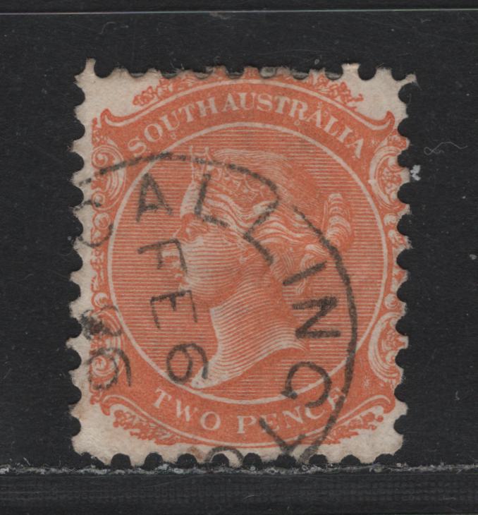 Lot 136 Australia - South Australia SG#168 2d Orange Red , 1876-1904 Queen Victoria Surface Printed Sideface Issue, A Very Fine Used Single, Perf 10, Crown Over SA Wmk, SON February 6 1886 Callington CDS Cancel.