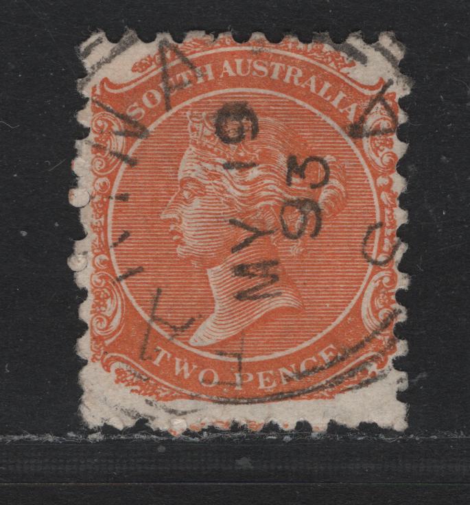 Lot 137 Australia - South Australia SG#168 2d Orange Red , 1876-1904 Queen Victoria Surface Printed Sideface Issue, A Very Fine Used Single, Perf 10, Crown Over SA Wmk, SON May 19 1893 Farina Squared Circle Cancel.