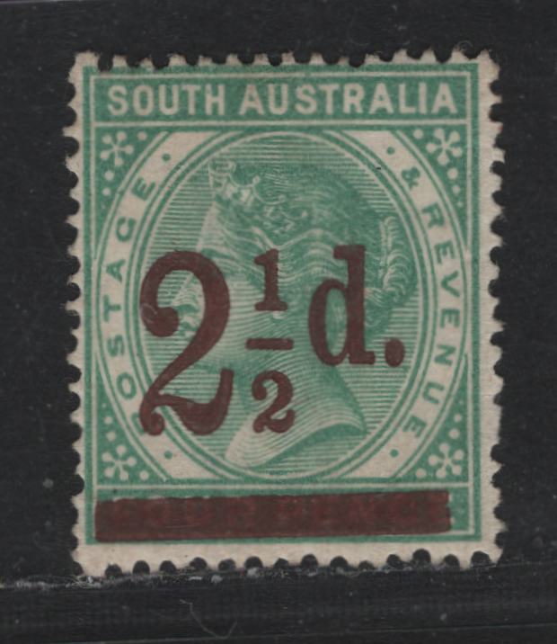 Lot 151 Australia - South Australia SG#233 2.5d on 4d Green , 1891-1893 Surcharged issue, A FOG Single, Perf 15, Crown Over SA Wmk