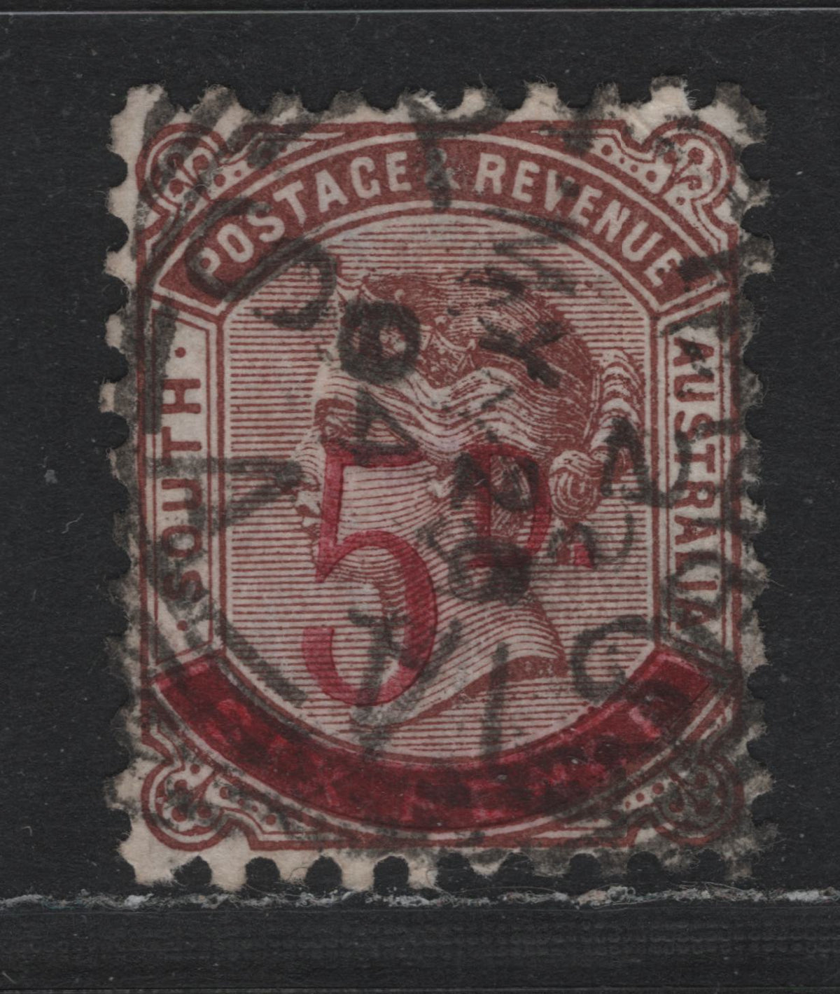 Lot 160 Australia - South Australia SG#230 5d on 6d Red Brown , 1891-1893 Surcharged issue, A Very Fine Used Single, Perf 10, SON Strike Of Port Augusta Dated May 26 1894