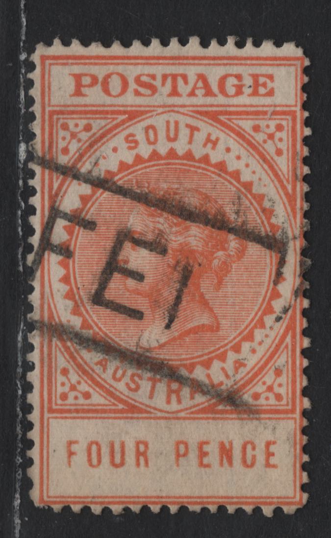 Lot 170 Australia - South Australia SG#299a 4d Olive , 1906-1912 Long Stamps Issue, A Very Fine Used Single, Perf 12, Crown Over A Wmk, SON Boxed FEI Cancel (Italian Maritime Postal Marking).