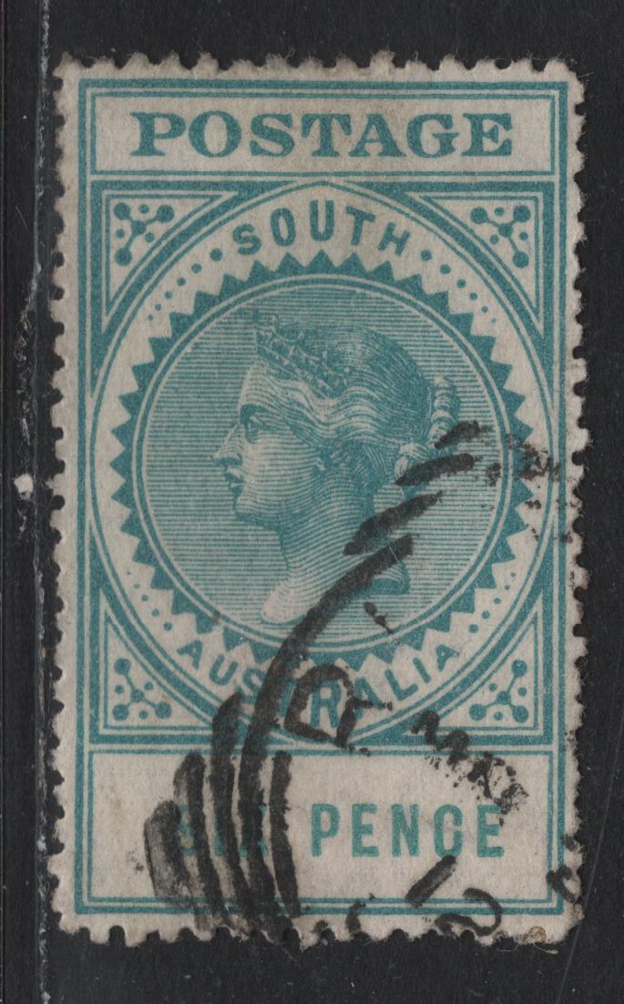 Lot 171 Australia - South Australia SG#300b 6d Blue Green , 1906-1912 Long Stamps Issue, A Very Fine Used Single, Perf 12.5, Thin, Ready Gummed Paper, March 1912 Squared Circle Cancel, Which Confirms the Paper Type.