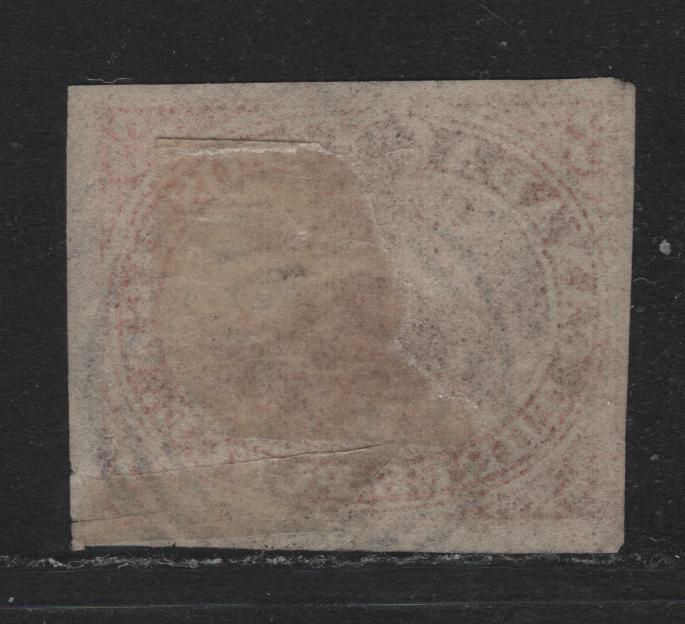 Lot 174 Canada #1 3d Oxidized Red , 1851 Pence Issue, A Very Good Used Single, Horizontal Laid Paper (Pence-A), Very Faint Laid Lines, Barely Visible In Fluid, Repaired Scissor Cut At LR.
