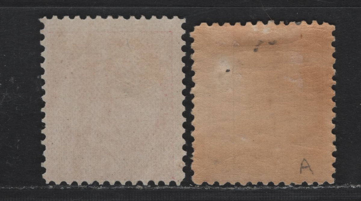 Lot 183 P.E.I #5, 5a 2d Rose , 1862-1865 Queen Victoria Issue, 2 FOG Singles, White & Yellowish Papers (CW-B & CW-C), Perfs 11.75 & 11.75x12