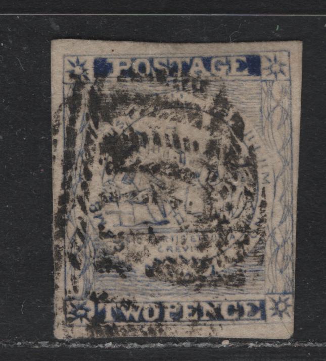 Lot 300 Australia - NSW SG#35c 2d Ultramarine , 1851 Sydney Views Issue, A Very Good Used Single, Vertically Laid Paper, Plate IV, Showing Circle In Center of Each Star, Double Lined, Undated Bale.