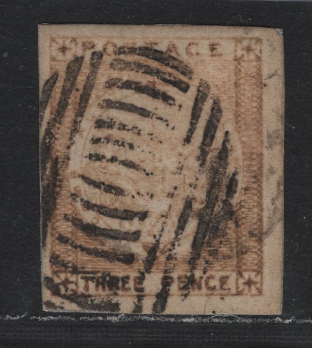 Lot 303 Australia - NSW SG#42 3d Oxidized Yellow Green , 1850-1851 Sydney Views Issue, An Ungraded Used Single, 4 Margin Example With Some Fading & Oxidation, Expertly Rebacked To Hide Several Holes On The Surface Resulting From Severe Thins