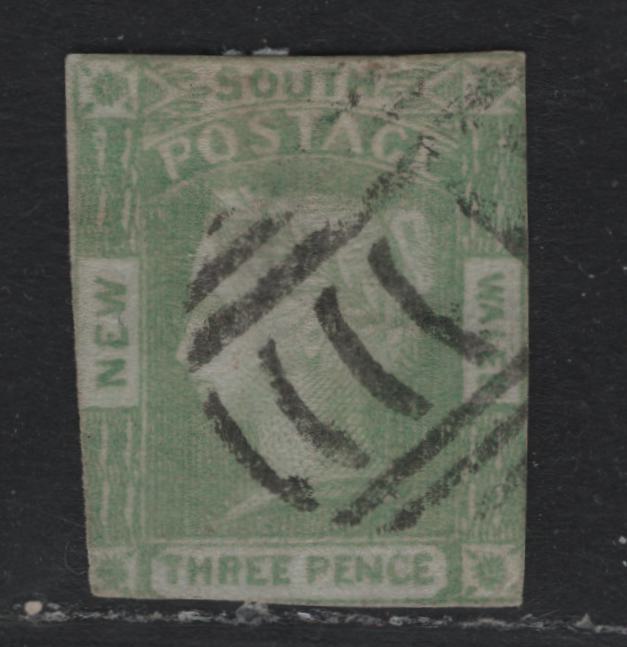 Lot 306 Australia - NSW SG#66 2d Green , 1852 Laureate Issue, An Ungraded Used Single, Medium Bluish Wove Paper, Presentable, With Little to No Margins And A Patched Thin, Acceptable Space Filler.