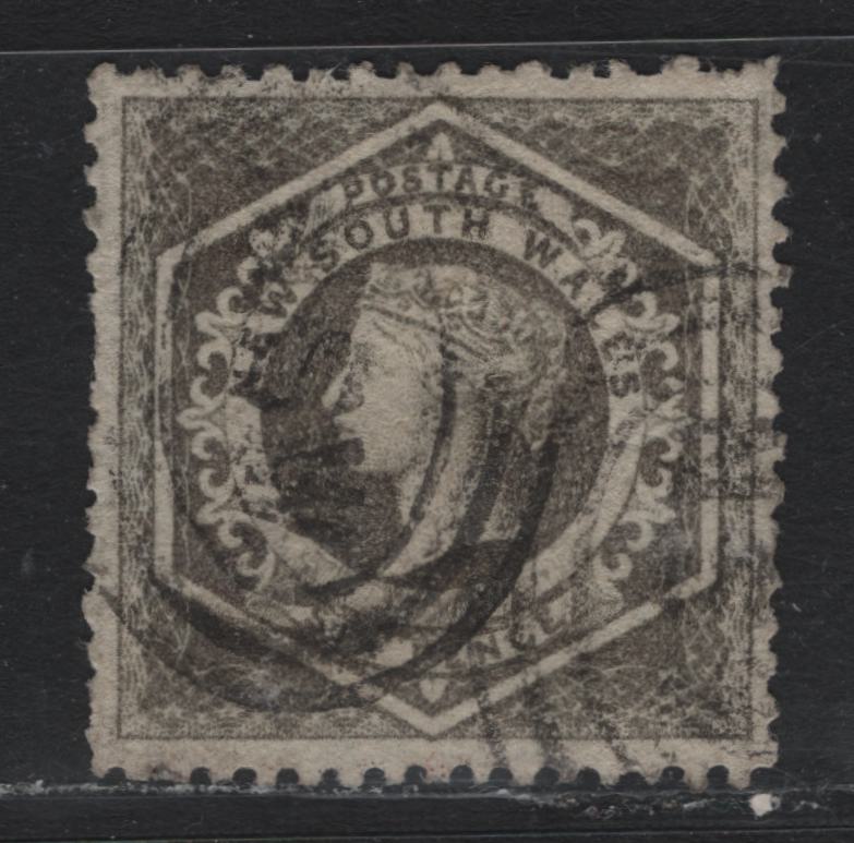 Lot 315 Australia - NSW SG#143 6d Gray Brown , 1860-1872 Diadem Issue, A Very Fine used Single, Perf 12, Double Lined 6 Wmk, Moderate NSW Cancel.