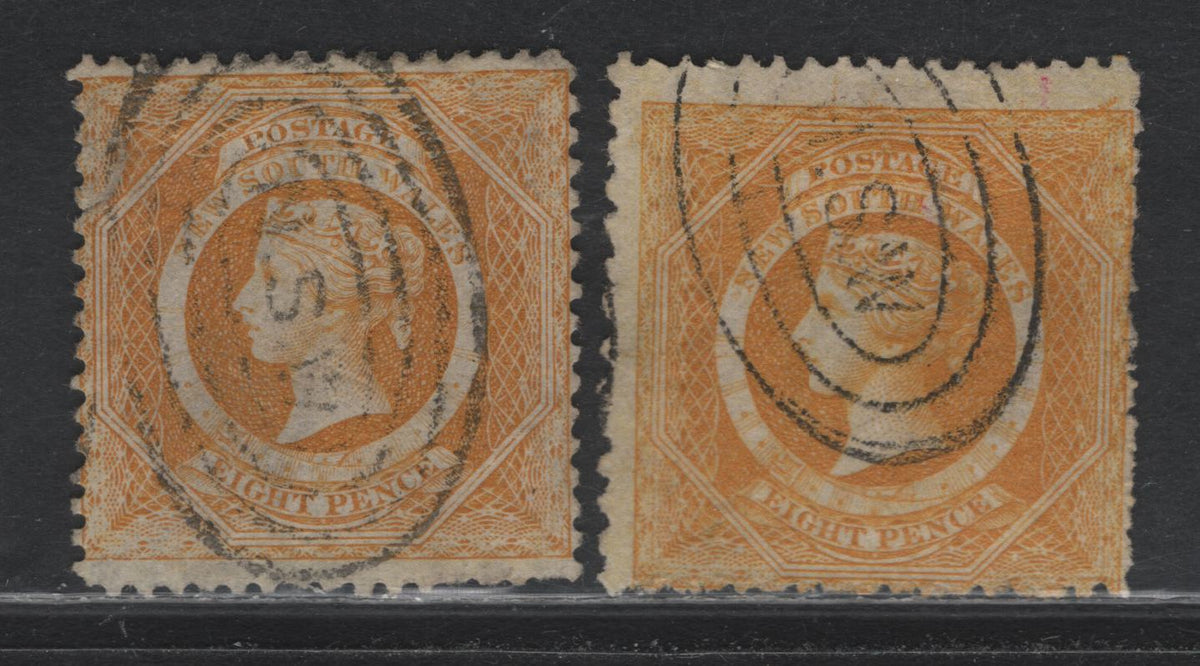 Lot 321 Australia - NSW SG#218, 218c 8d Yellow , 1871-1902 Diadem Issue, 2 Fine Used Singles, Perf 13 & 13x10, Concentric Oval NSW Cancels