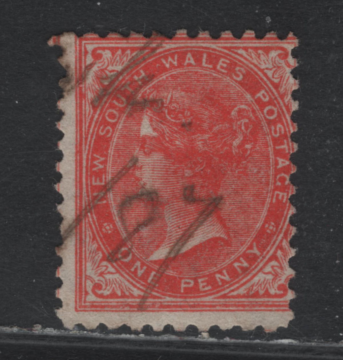 Lot 333 Australia - NSW SG#243a 1d Scarlet , 1866-1887 De La Rue Sideface Issue, A Fine Used Single, Comb Perf 11x12, Fiscally Used Example, Scarce Single Lined NSW Wmk.